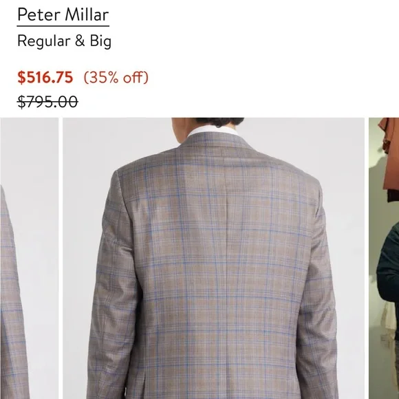 Peter Millar Flynn classic fit tan with blue plaid size 44R